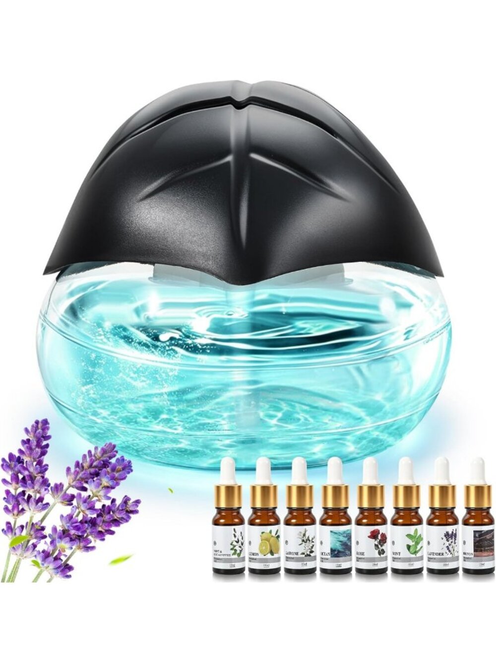 Water-Based Air Purifier & Diffuser with 8 Essential Oils & LED Color Lights